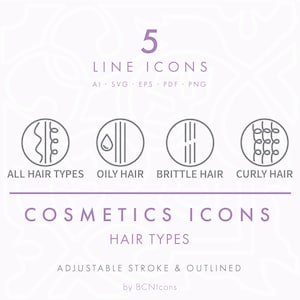 HAIR TYPES Cosmetic Icons SVG, Minimalist Cosmetics Symbols Bundle png, Vector Haircare Vector Icons, Beauty Product Packaging Logo Icons