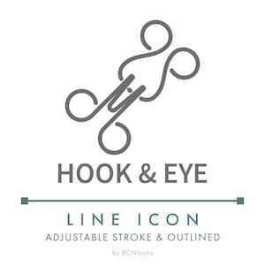 Hook & Eye Closure Sewing Line Icon SVG, Hook Eye Fastening Clothes Textile Logo PNG, Hook Button Clothing Fashion Apparel Vector Symbol