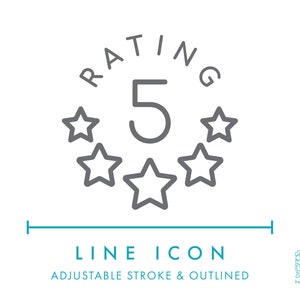 Vijfsterrenbeoordeling E-commerce lijnpictogram SVG, minimalistische 5-sterrenrecensie Online winkel Business-pictogram PNG, online winkel uitstekende beoordeling vectorbadge