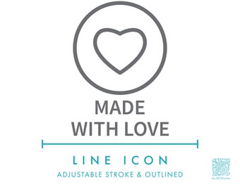 Made With Love Line Icon SVG, Minimalist Small Business Packaging Icon PNG, Handmade Product Symbol Vector Icon