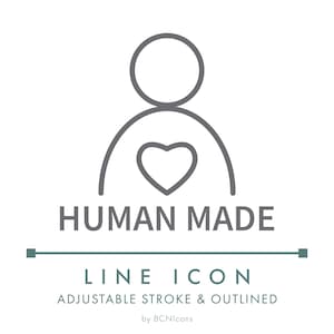 Human Made Line Icon SVG, Handmade Small Business Packaging Logo PNG, 100% Made By Humans Product Vector, No AI Symbol