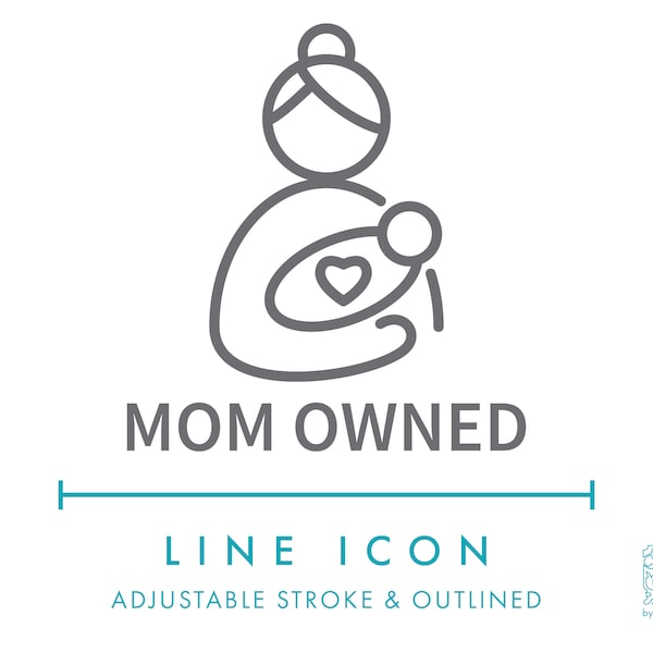 Mom Owned Business Line Icon SVG, Minimalist Feminine Family Small Business Packaging Clip Art, Ethical Handmade Product Symbol Vector PNG