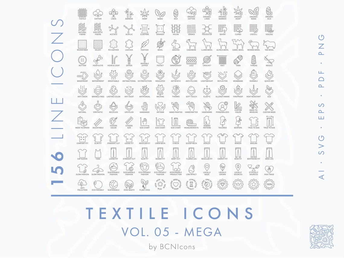 Mega Line Icon Textile Symbols Vol. 05 Mega Line Icons Pack SVG, Sewing Clothing ...