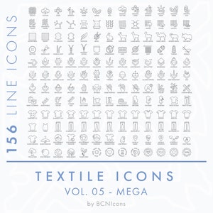Símbolos textiles Vol. 05: Mega Pack de iconos de línea SVG, propiedades de materiales de costura para ropa (PNG), logotipos vectoriales de prendas de vestir