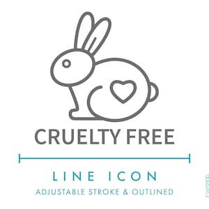 Icono de línea libre de crueldad SVG, icono de empaque de cosméticos éticos minimalistas PNG, símbolo de producto corporal natural, crema facial y loción
