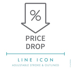 Icona SVG per l'e-commerce con calo dei prezzi, icona PNG per il codice coupon del negozio minimalista, icona vettoriale per il logo del negozio online con sconti