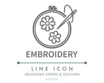Embroidery Sewing Line Icon SVG, Sew Needlework Clothing Textile Logo PNG, Needle Stitching Handmade Clothing Fashion Apparel Vector Symbol