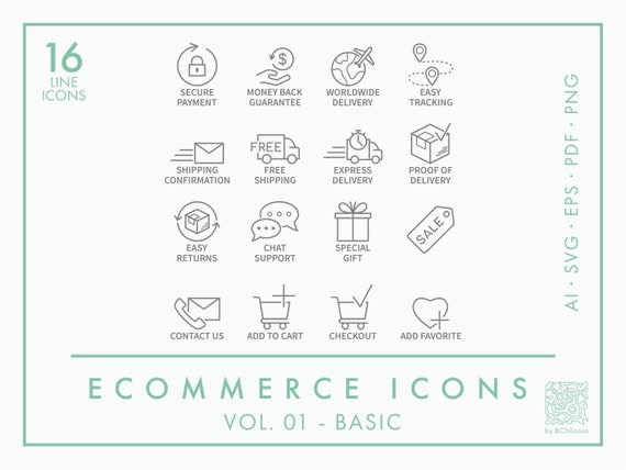 Ecommerce Symbols Vol. 01 Basic Icon Pack SVG Minimalist - Etsy