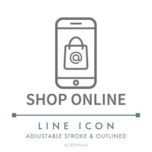 Shop Online Mobile Ecommerce Line Icon SVG, Shopping Phone App Online Store Icon PNG, International Business Website Logo Symbol Vector