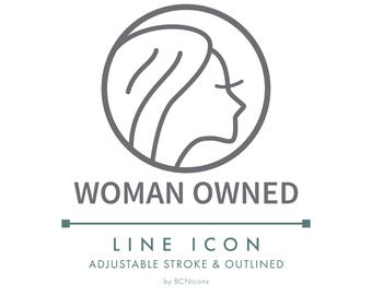 Woman Owned Business Line Icon SVG, Minimalist Feminine Small Business Packaging Logo PNG, Ethical Handmade Product Vector Symbol