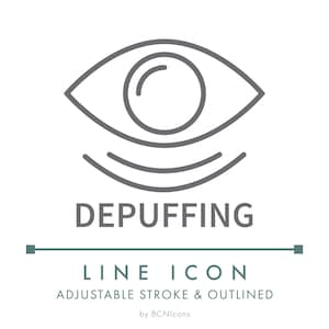 Depuffing lijn pictogram SVG, minimalistische verstevigende huidverzorging symbool cosmetica verpakking pictogram PNG, natuurlijke oogcontour product symboolpictogram vector