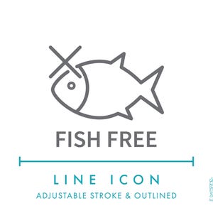 Icône de ligne gratuite poisson SVG, icône minimaliste de symbole sans allergènes alimentaires PNG, icône vectorielle éditable sans ingrédients allergènes nutritionnelles aux fruits de mer