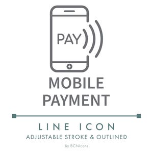 Mobile Payment Contactless Ecommerce Line Icon SVG, Minimalist App Checkout Online Store Icon PNG, Phone Pay Business Online Shop Symbol
