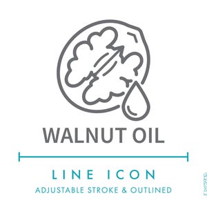 Icône de ligne d'huile de noix SVG, icône d'emballage alimentaire naturel d'huile végétale végétalienne PNG, symbole de vecteur de produit sain biologique d'huile de noix végétale