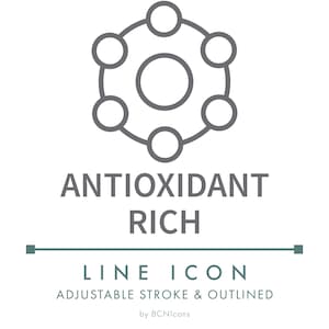 Icono SVG de línea rica en antioxidantes, símbolo PNG minimalista de antioxidantes con alto contenido de omega, logotipo vectorial de ingredientes de etiquetas nutricionales