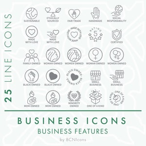 Características comerciales Símbolos Línea Iconos Paquete SVG, Insignias minimalistas para pequeñas empresas Clip Art PNG, Empresa propiedad de símbolos Conjunto de iconos vectoriales