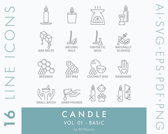 Candle Making Symbols Line Icon Pack Vol. 01 Basic SVG, Minimalist Candle Clip Art Bundle png, Wax Tart Melts Symbols Vector Icon Set