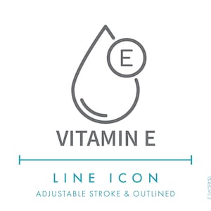 Vitamine E ligne icône SVG, minimaliste vitamine E complexe Source antioxydants symbole alimentaire PNG, étiquette nutritionnelle ingrédients Vector Logo