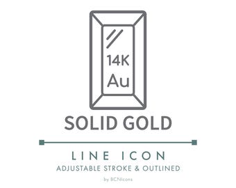 Solid Gold 14K Jewelry Line Icon SVG, Minimalist Luxury Jewellery Material Logo PNG, Golden Bijouterie Accessory Vector Symbol