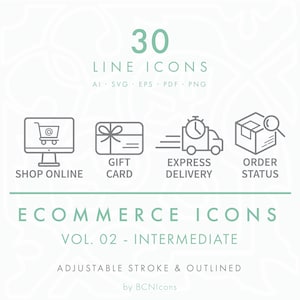 INTERMEDIATE PACK: Ecommerce Symbols Vol. 02 Pack SVG, Minimalist Website Shop Line Icon Bundle png, Online Store Business Vector Symbols
