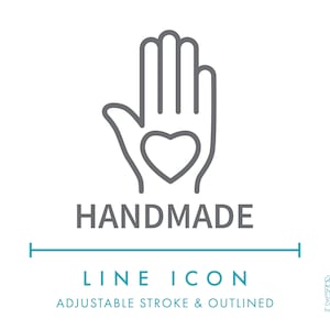 Icona linea fatta a mano SVG, icona imballaggio minimalista per piccole imprese PNG, icona simbolo prodotto in piccoli lotti realizzato con amore, simbolo fatto a mano