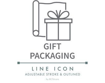 Gift Packaging Ecommerce Line Icon SVG, Minimalist Shop Gift Wrapping Logo PNG, Gift Box Present Paper Online Store Vector Symbol