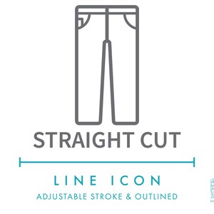 Icona della linea di abbigliamento in denim dal taglio dritto SVG, simbolo dell'abbigliamento pantaloni dritti PNG, pantaloni dal taglio dritto, simbolo vettoriale della moda adatta ai vestiti