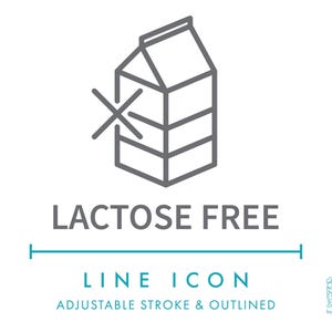 Icône de ligne sans lactose SVG, icône minimaliste de symbole sans allergènes alimentaires PNG, icône vectorielle éditable sans ingrédients laitiers allergènes nutritionnels