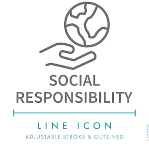 Icono de línea de responsabilidad social SVG, icono de embalaje ético minimalista para pequeñas empresas PNG, icono vectorial de símbolo de producto socialmente responsable