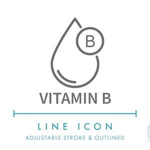 Vitamine B ligne icône SVG, minimaliste vitamine B complexe Source antioxydants symbole alimentaire PNG, étiquette nutritionnelle ingrédients Vector Logo