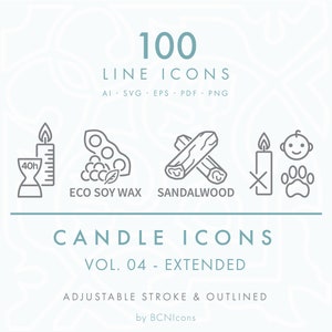 EXTENDED PACK: Kerzensymbole Line Icons Vol. 04 SVG, Minimalistische Kerze Verpackung Clip Art Bundle png, Wachs Torte schmilzt Vektor Icon Set