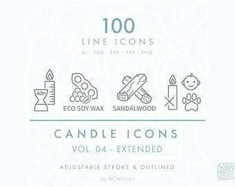 EXTENDED PACK: Candle Making Symbols Line Icons Vol. 04 SVG, Minimalist Candle Packaging Clip Art Bundle png, Wax Tart Melts Vector Icon Set