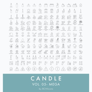 Candle Making Symbols Vol. 05 Mega Pack Line Icons SVG, Minimalist Candle Packaging Clip Art Bundle png, Wax Tart Melts Vector Icon Set