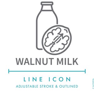 Icône de ligne de lait de noix SVG, icône de symbole d'allergènes alimentaires de lait végétalien sans produits laitiers, vecteur d'ingrédients d'allergie nutritionnelle de types de lait végétal de noix