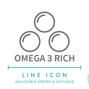 Icône de ligne riche en oméga 3 SVG, symbole minimaliste de nutrition de source élevée en oméga PNG, logo vectoriel d'ingrédients d'étiquette nutritionnelle d'huile de poisson