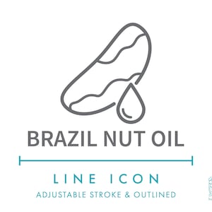 Icône de ligne d'huile de noix du Brésil SVG, icône d'emballage alimentaire naturel d'huile végétale végétalienne PNG, symbole de vecteur de produit sain biologique d'huile de noix du Brésil