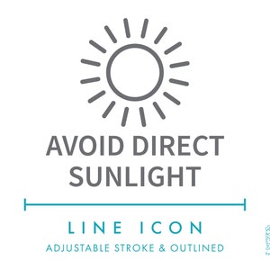 直射日光を避けるラインアイコン SVG、SPF UV 保護製品パッケージアイコン png、光に敏感な製品の説明シンボルベクターアイコン