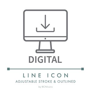 Digital Download Ecommerce Line Icon SVG, Minimalist Digital Files Download Symbol PNG, Digital Product Files Website Button Vector Logo
