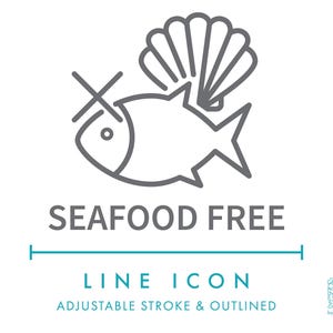 Icône de ligne gratuite de fruits de mer SVG, allergènes alimentaires minimalistes Icône de symbole gratuit de poisson, icône vectorielle éditable d'ingrédients d'allergie nutritionnelle aux mollusques
