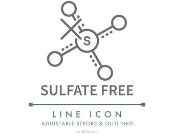 Sulfate Free Line Icon SVG, Eco Friendly Natural Hair Product Cosmetics Packaging Icon PNG, Organic Plant Based Shampoo Symbol Vector