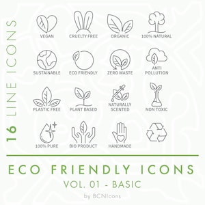 Eco-vriendelijke lijnpictogrammen Vol. 01 BASIC PACK svg, minimalistische groene verpakking Clip Art png, duurzaam natuurproduct symbool vector iconen