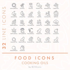 Pacote de ícones de linha de símbolos de óleos de cozinha SVG, tipo minimalista de óleo culinário, ingredientes alimentares, clipart PNG, rótulo de alimentos, símbolos de óleo vegetal, vetores