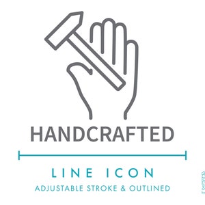 Icono de línea hecho a mano SVG, icono de embalaje minimalista para pequeñas empresas PNG, icono vectorial de símbolo de producto hecho con amor, símbolo hecho a mano