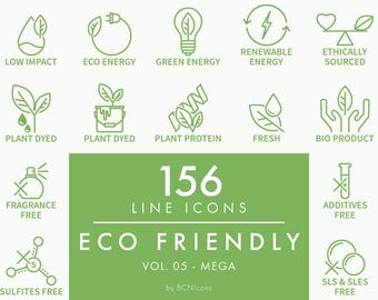 MEGA PACK: Eco Friendly Line Icons Set Vol. 05 SVG, Minimalist Sustainable Packaging Clip Art png, Natural Product Symbols Vector