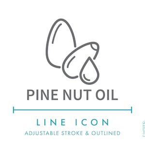 Icône de ligne d'huile de noix de pin SVG, icône d'emballage alimentaire naturel huile végétale végétalienne PNG, symbole de vecteur d'huile végétale de noix de cèdre produit sain biologique