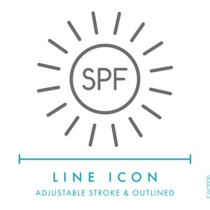 Icono de línea SPF SVG, minimalista protector solar cuidado de la piel cosméticos embalaje icono Clip Art, UPF cara crema cuerpo producto símbolo vector icono