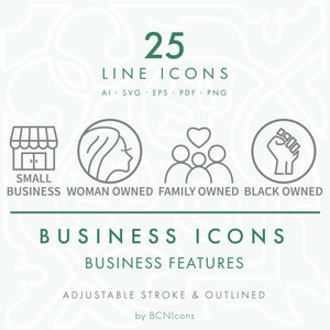 BUSINESS FEATURES PACK Line Icons Symbols svg, Minimalist Small Business Badges Clip Art png, Business Owned by Symbols Vector Icon Set