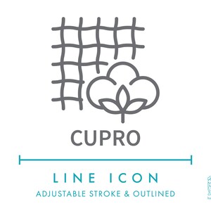 Icono de línea de material de fibra de cupro SVG, icono textil reciclado natural minimalista PNG, símbolo vectorial de categoría de tipo de hilo de composición de tela vegetal