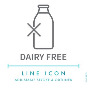 Icône de ligne sans produits laitiers SVG, icône minimaliste de symbole d'allergènes alimentaires PNG, icône vectorielle éditable d'ingrédients d'allergie nutritionnelle sans lactose