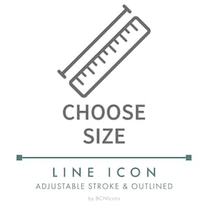 Icono SVG de línea de joyería y ropa para elegir talla, tabla de tallas de ropa minimalista PNG para web, símbolo vectorial de guía de tallas de accesorios de bisutería